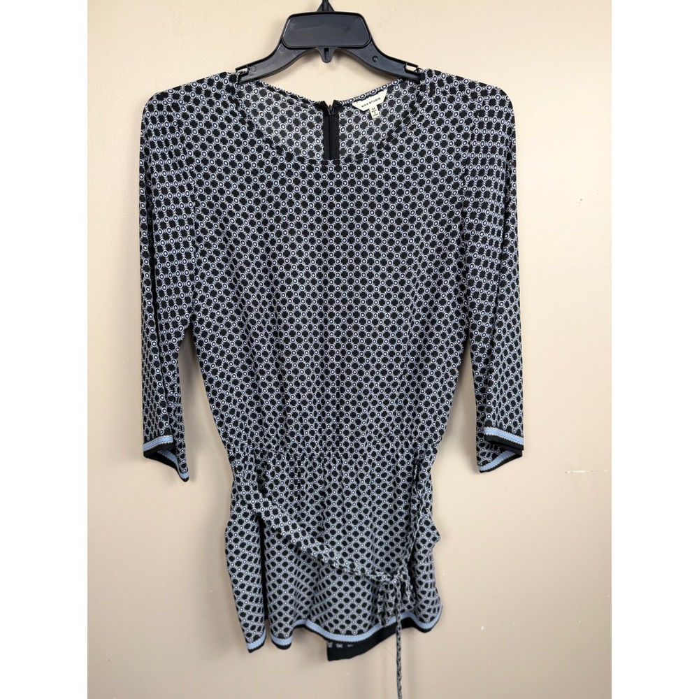 Max‎ Studio Womens Black Blue Geometric Print Romper 3/4 Sleeve Size Medium